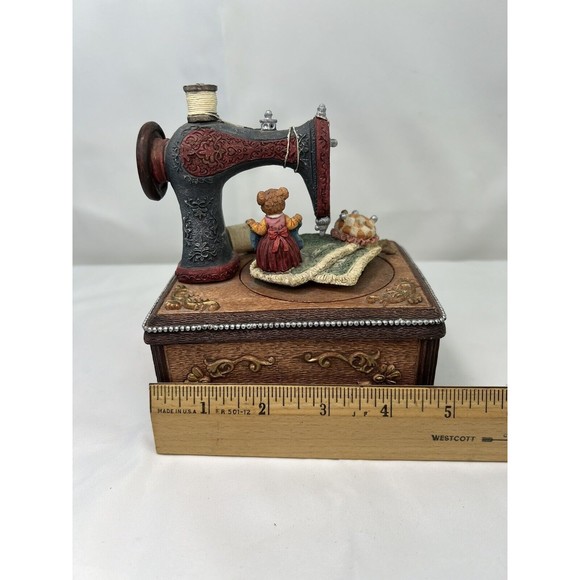 San Francisco Music Box Co Animated Sewing Machine Bears Buttons And Bows HTF - Picture 10 of 11
